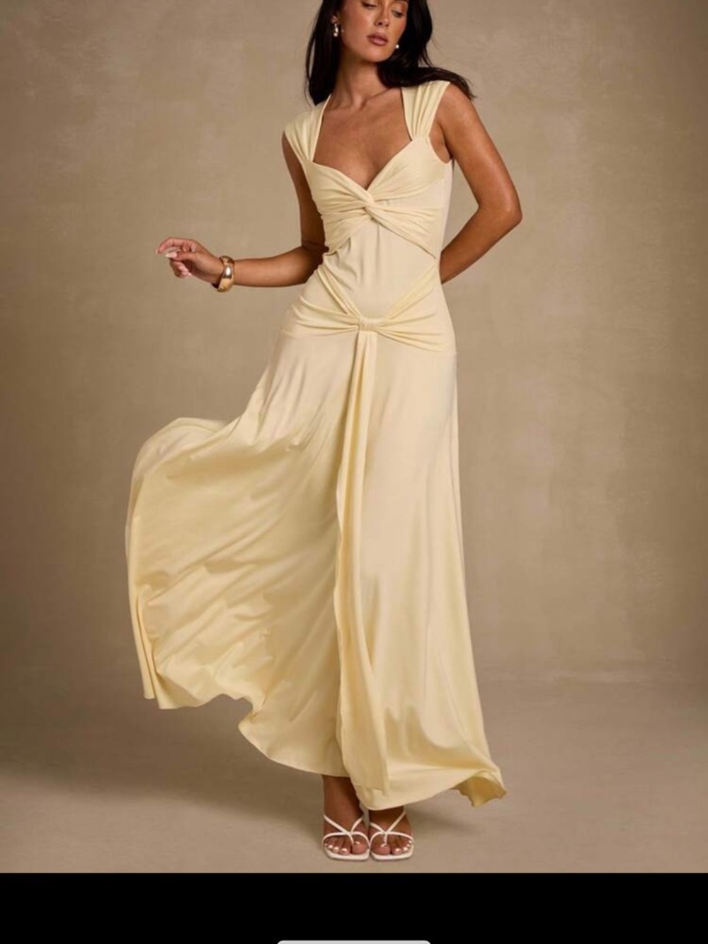 SHEIN Cream Twist-Detail Maxi Dress